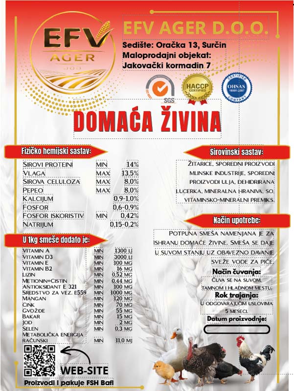 Hrana za domaću živinu - Kokoše, ćurke, guske...