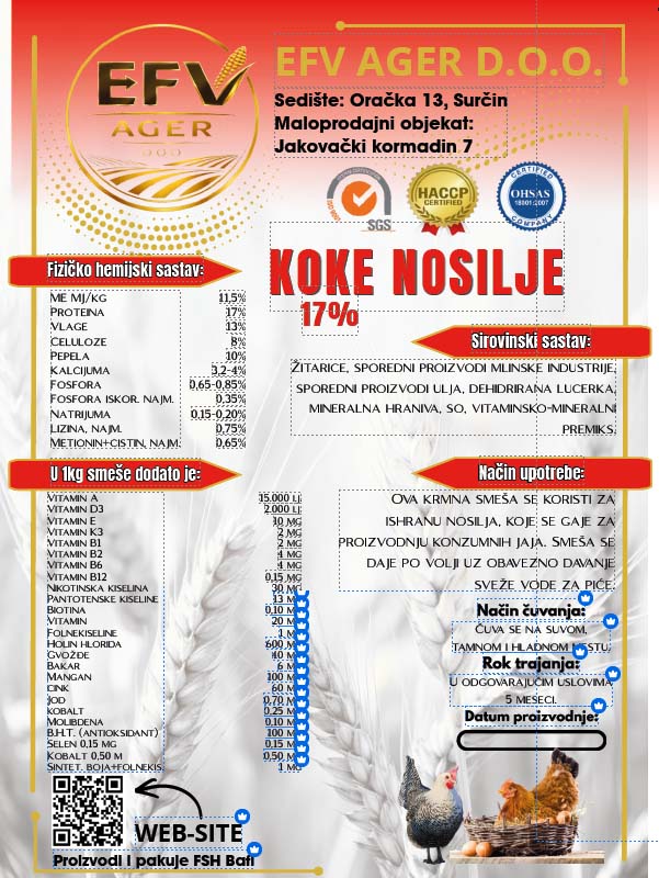Hrana za koke nosilje EFV AGER SURČIN