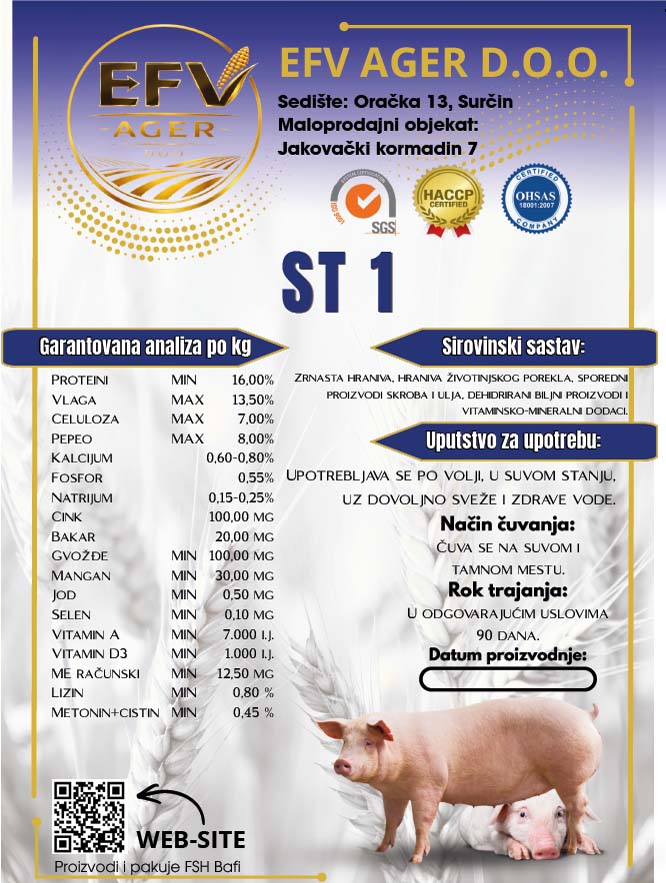 Hrana za krmače dojare - EFV AGER Surčin