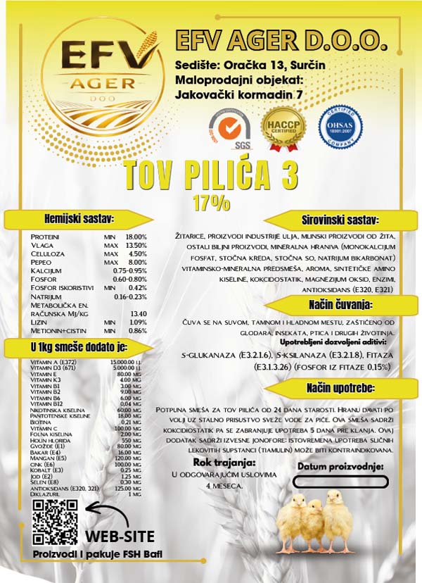 Hrana za tov pilića - EFV AGER Surčin