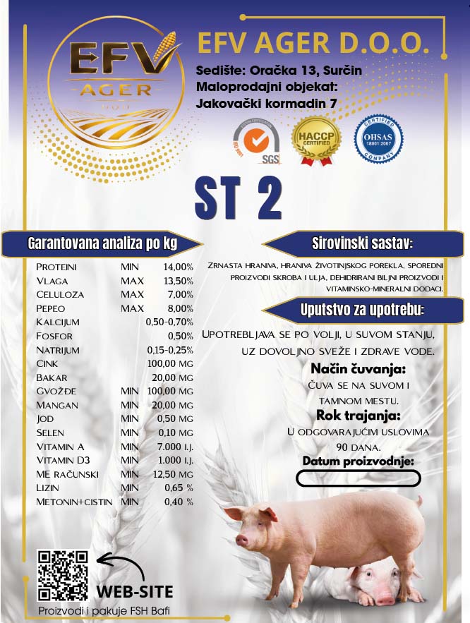 Hrana za krmače dojare - EFV AGER Surčin