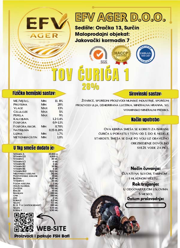 Hrana za tov ćurića - EFV AGER Surčin