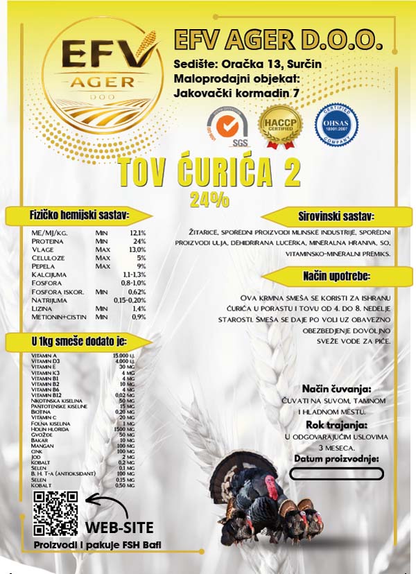 Hrana za tov ćurića - EFV AGER Surčin