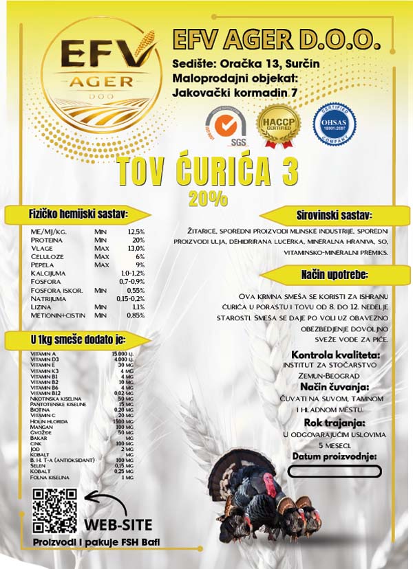 Hrana za tov ćurića - EFV AGER Surčin