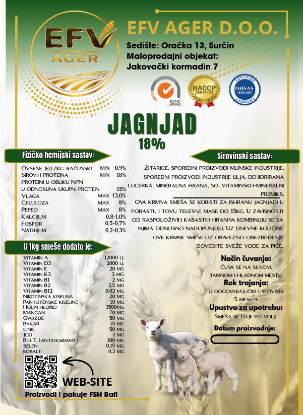 Hrana za jagnjad - EFV AGER Surčin