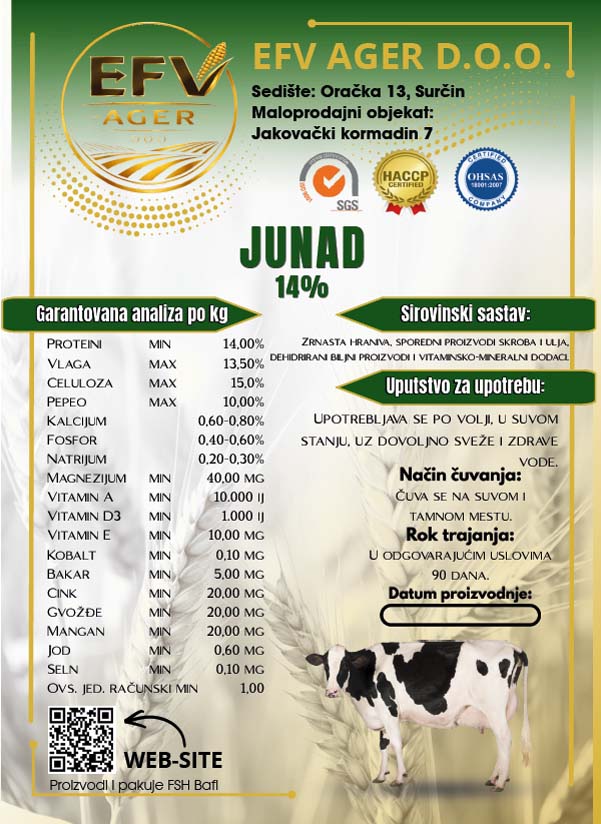 Hrana za junad u tovu - EFV AGER Surčin