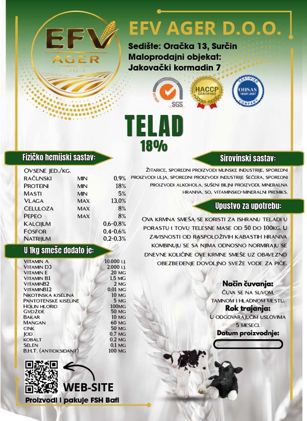 Hrana za telad - EFV AGER Surčin